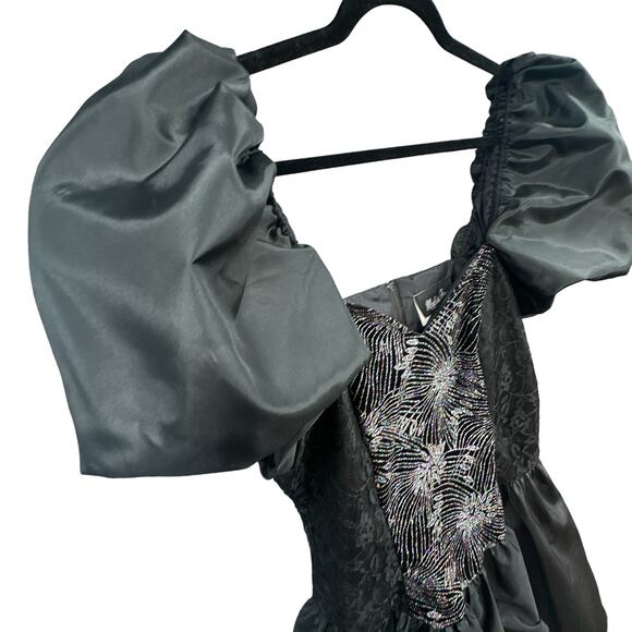 VTG 90s Black Mini Party Dress Women 13 Prom Puff Sleeve Witch Goth Grunge Punk - Picture 3 of 16